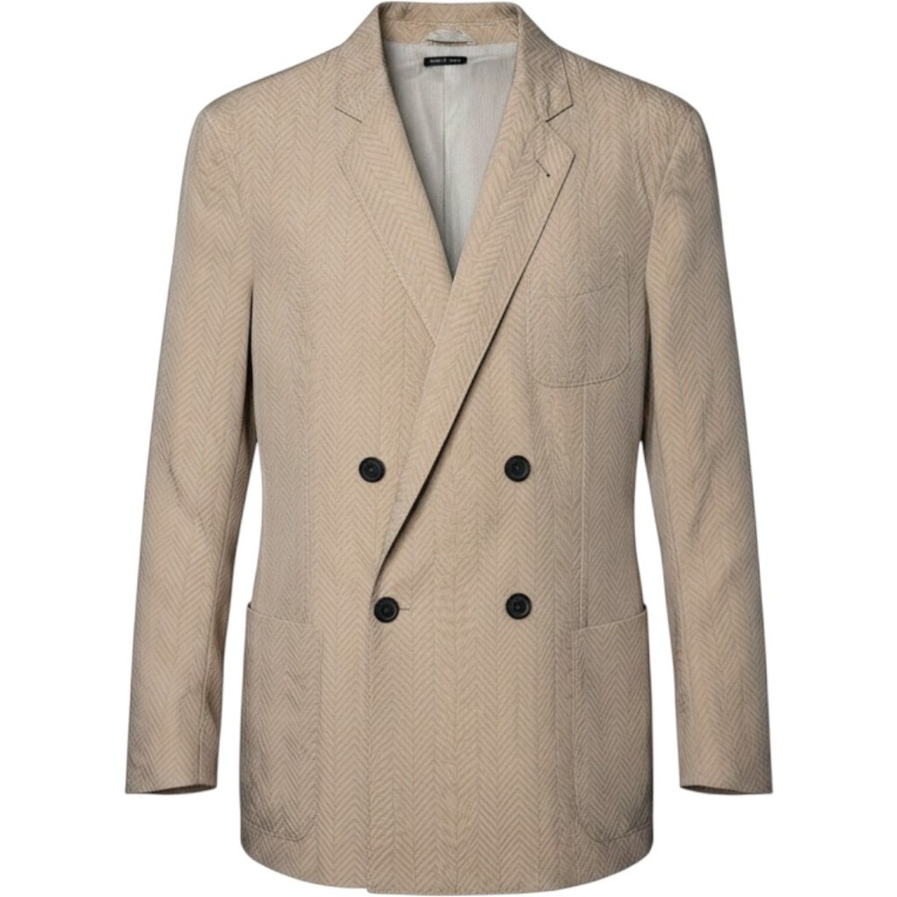 Giorgio Armani Upton Blazer Mens 54 Tan Beige Chevron Double Breasted Made Italy